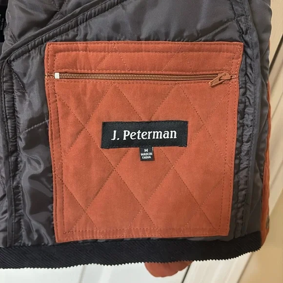 J Peterman Quilted Barn Jacket Brown Women’s M Corduroy Collar Button Front - Picture 2 of 15